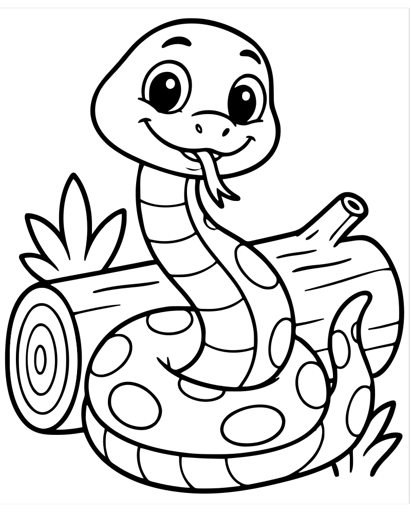 Printable snake and log line art — Snake coloring page