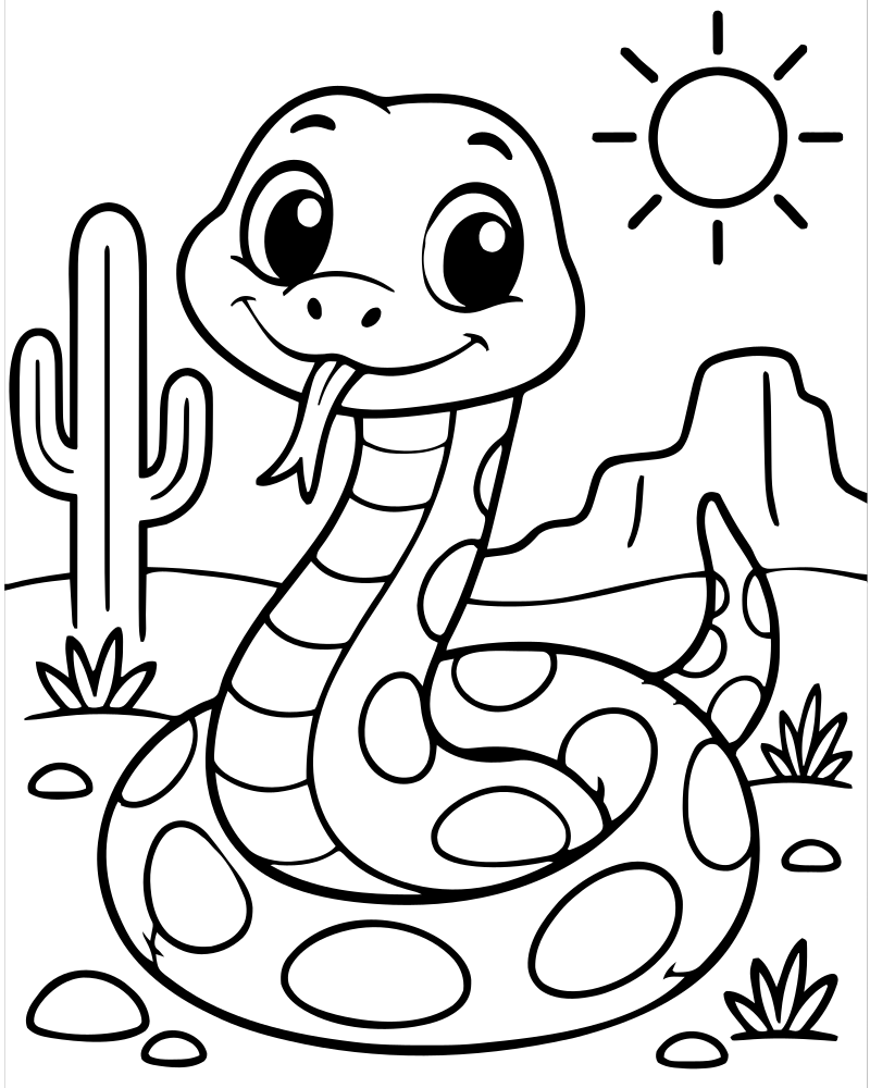Printable snake in the desert line art — Snake coloring page
