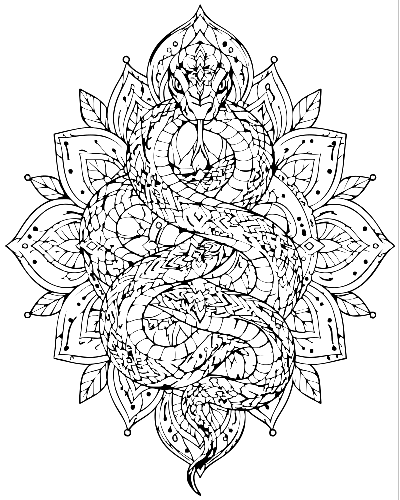 Snake Mandala — Snake coloring page to print for children