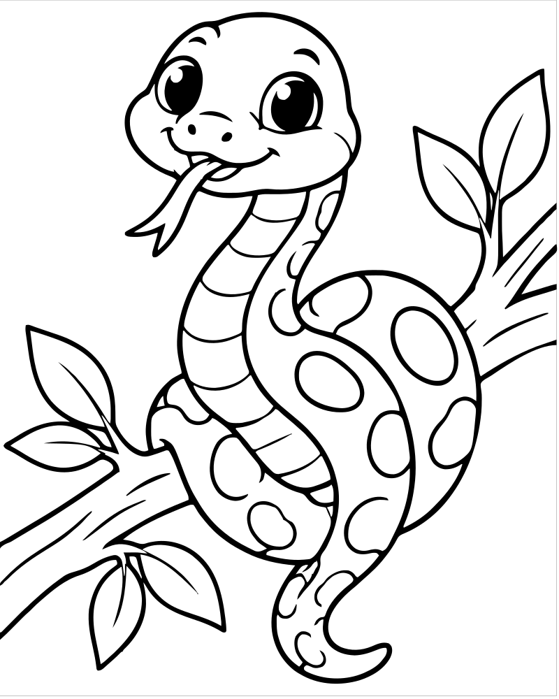 Snake on a Branch — free printable Snake coloring page for kids