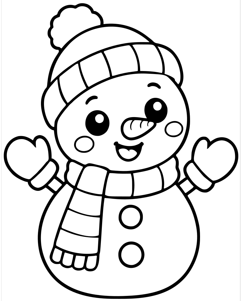 Cute Chibi Snowman picture to color — Snowman coloring page for kids