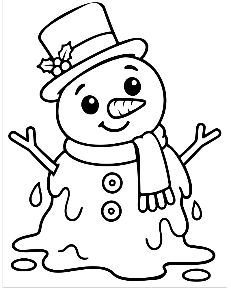 Printable melting snowman line art — Snowman coloring page