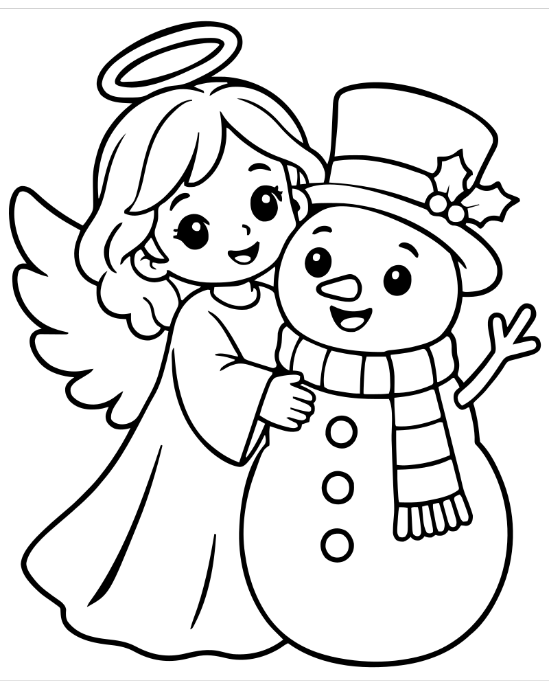 Printable snow angel and snowman line art — Snowman coloring page