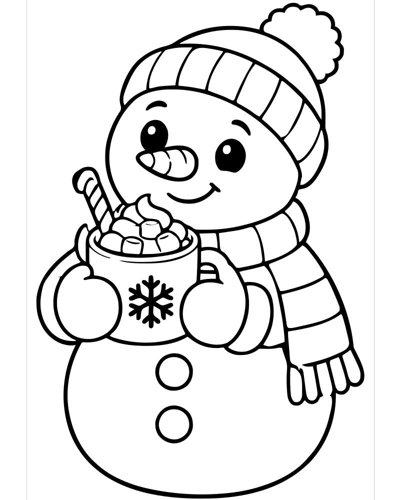 Snowman Cocoa Break — free printable Snowman coloring page for kids