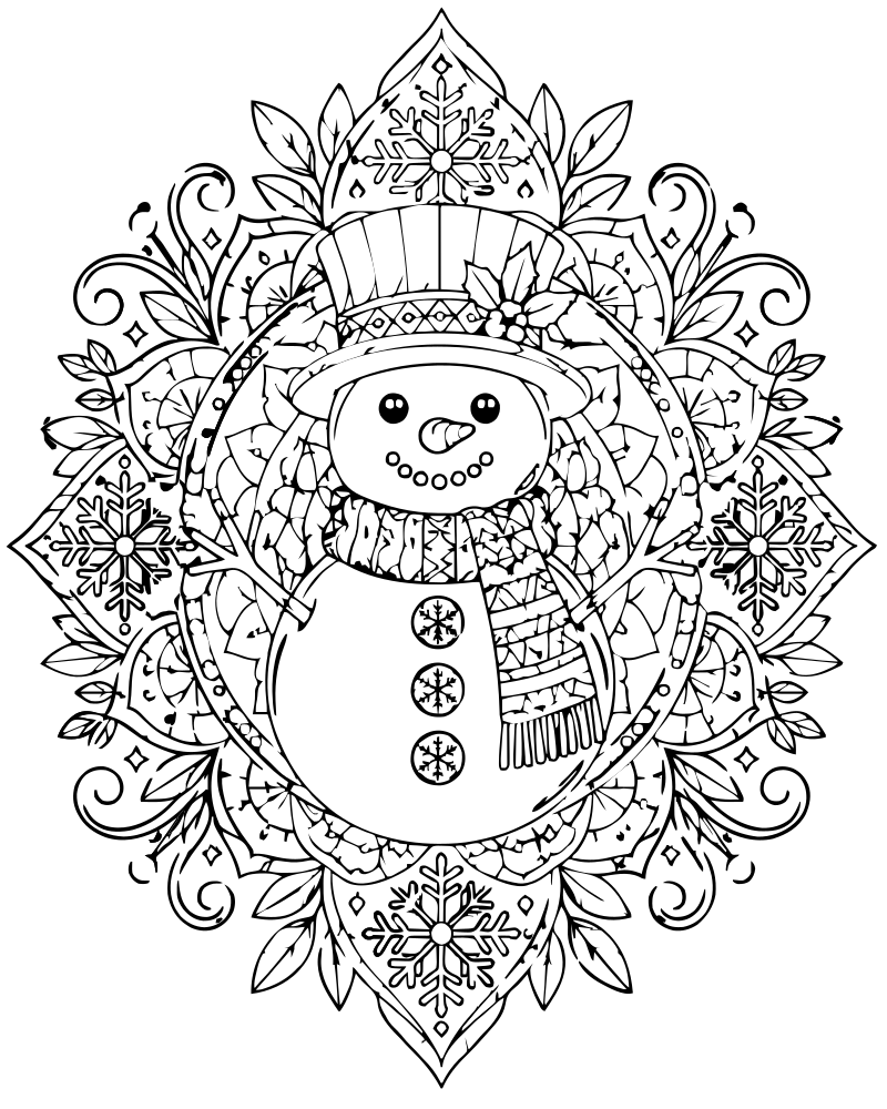 Snowman Mandala — printable Snowman coloring sheet for preschoolers