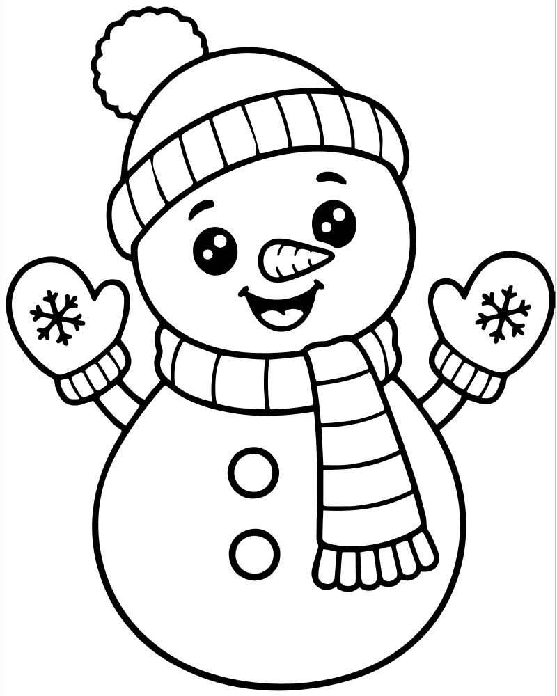 Snowman Scarf and Mittens — Snowman coloring page to print for children