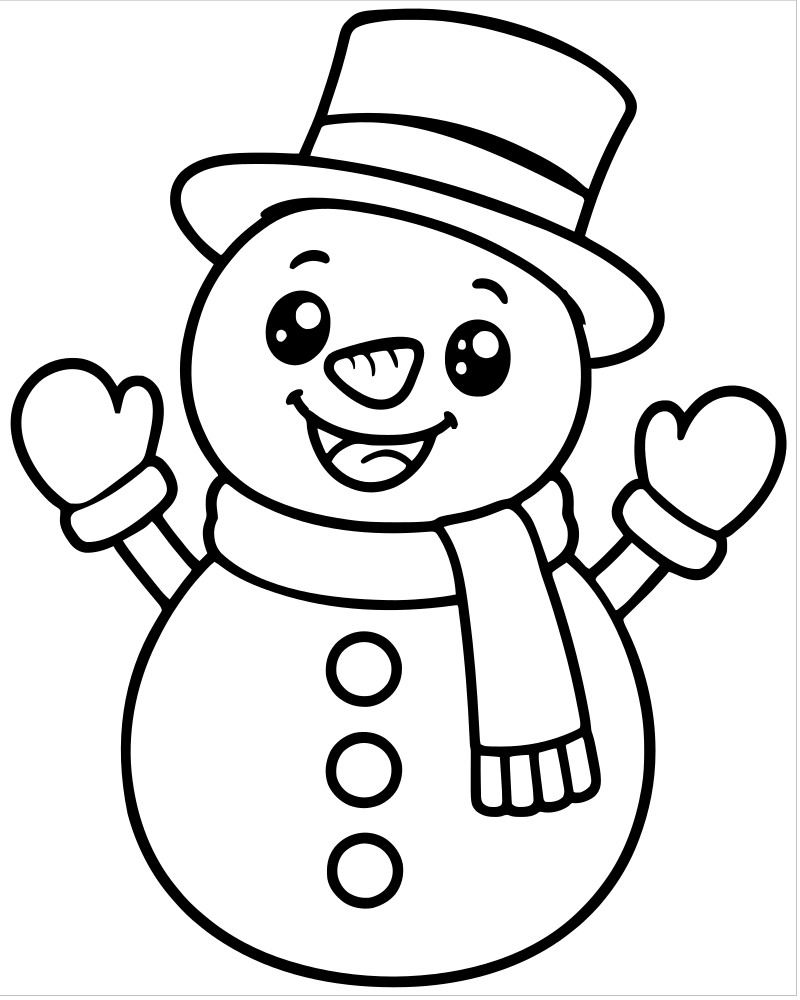 Snowman Smiling — Snowman coloring page to print for children