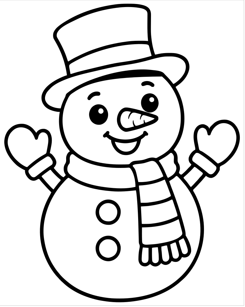 Snowman with Top Hat — free printable Snowman coloring page for kids