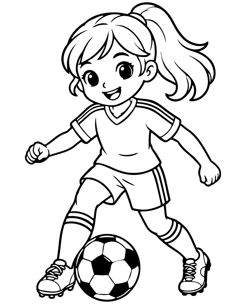 Printable girl soccer player line art — Soccer coloring page