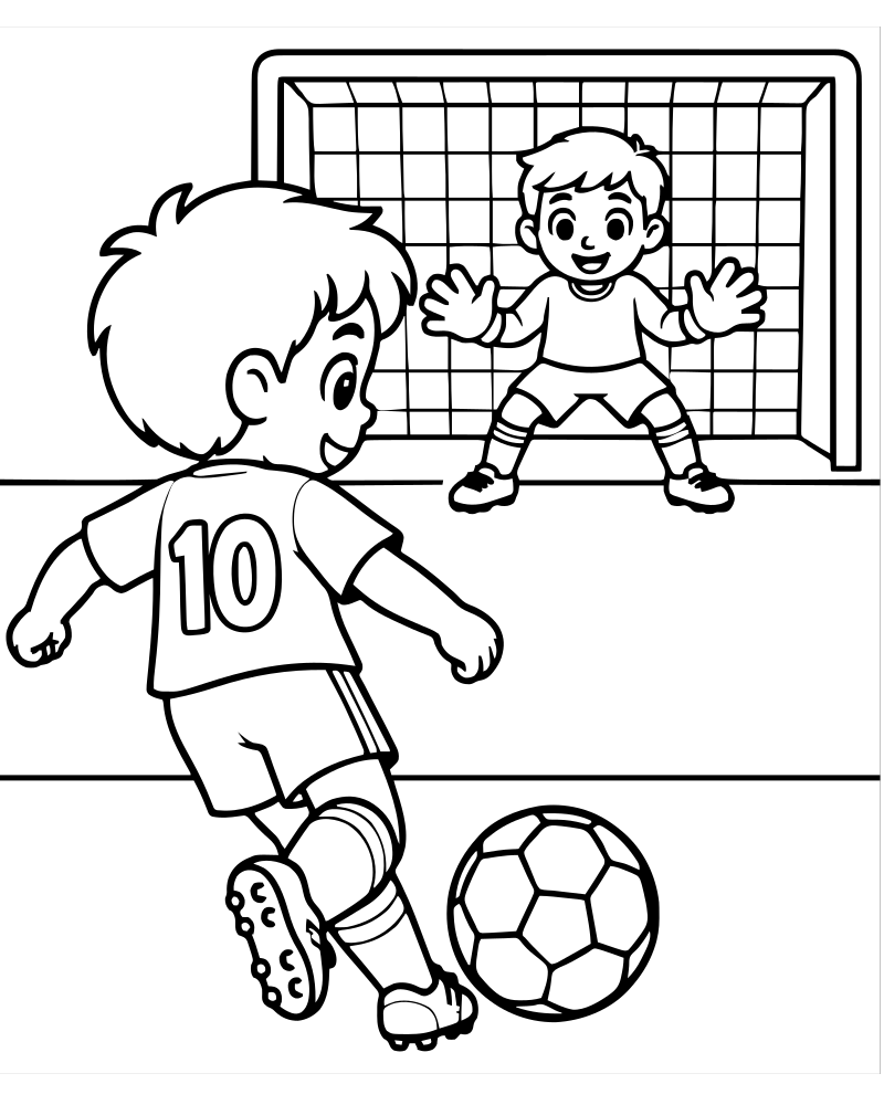 Penalty Kick picture to color — Soccer coloring page for kids