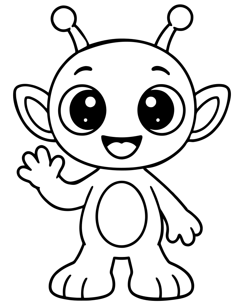 Alien Friend — Space coloring page to print for children