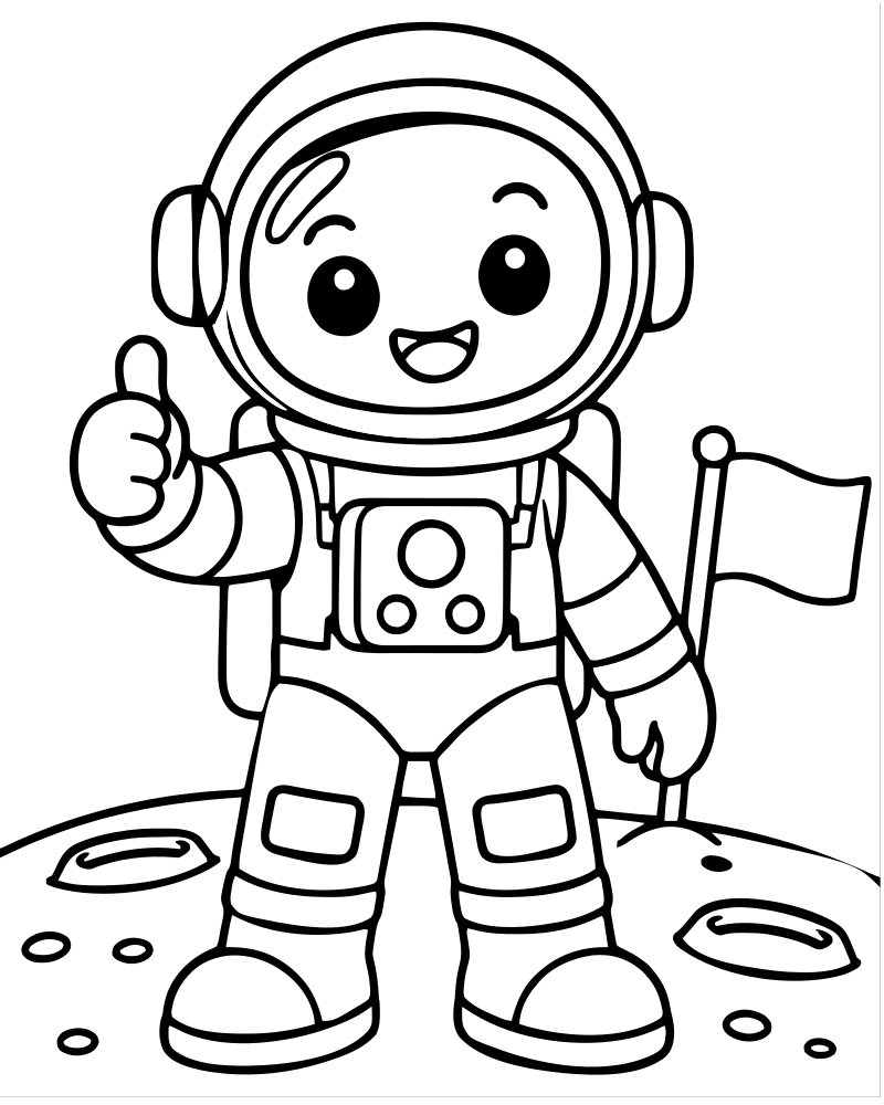 Astronaut on the Moon — printable Space coloring sheet for preschoolers