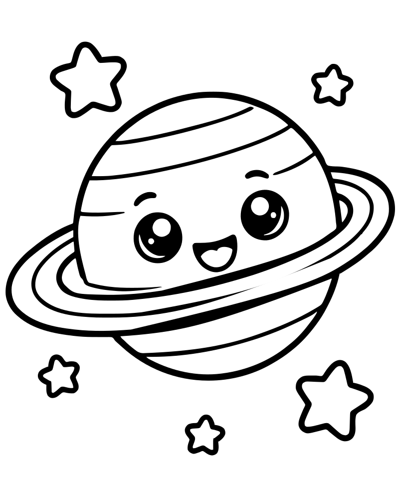 Planet Saturn — Space coloring page to print for children