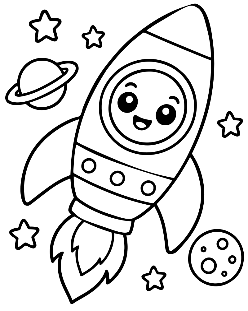 Rocket in Space picture to color — Space coloring page for kids
