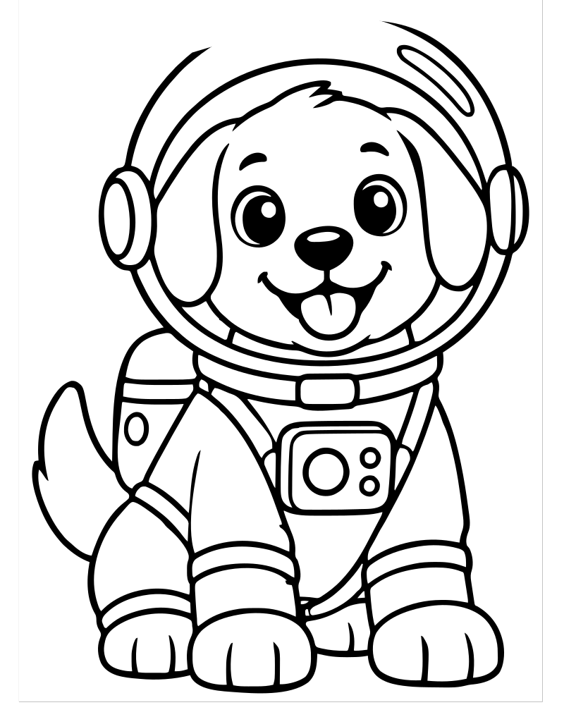 Printable space dog astronaut line art — Space coloring page