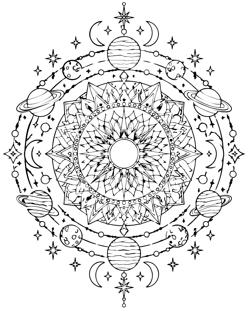 Space Mandala — printable Space coloring sheet for preschoolers