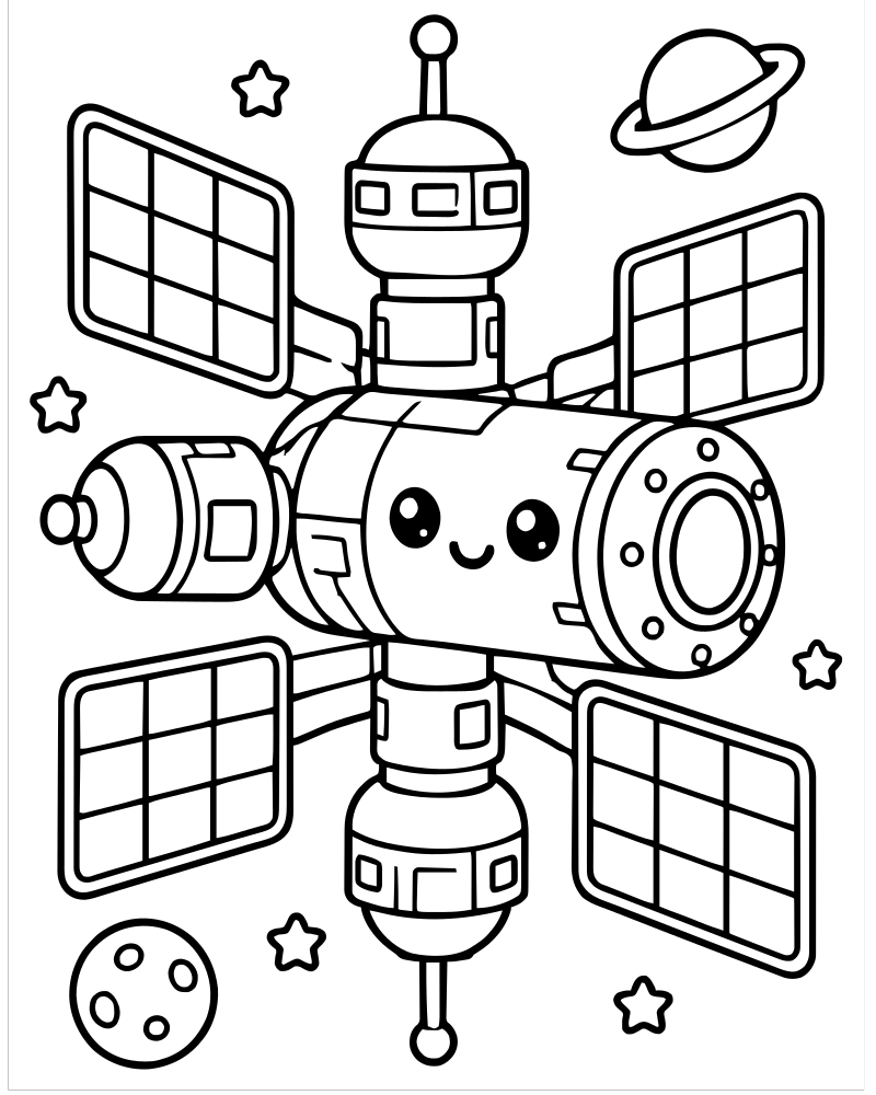 Space Station — Space coloring page to print for children