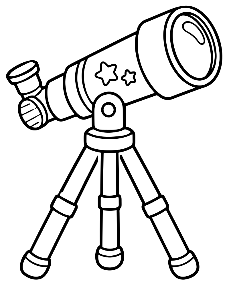 Printable telescope line art — Space coloring page