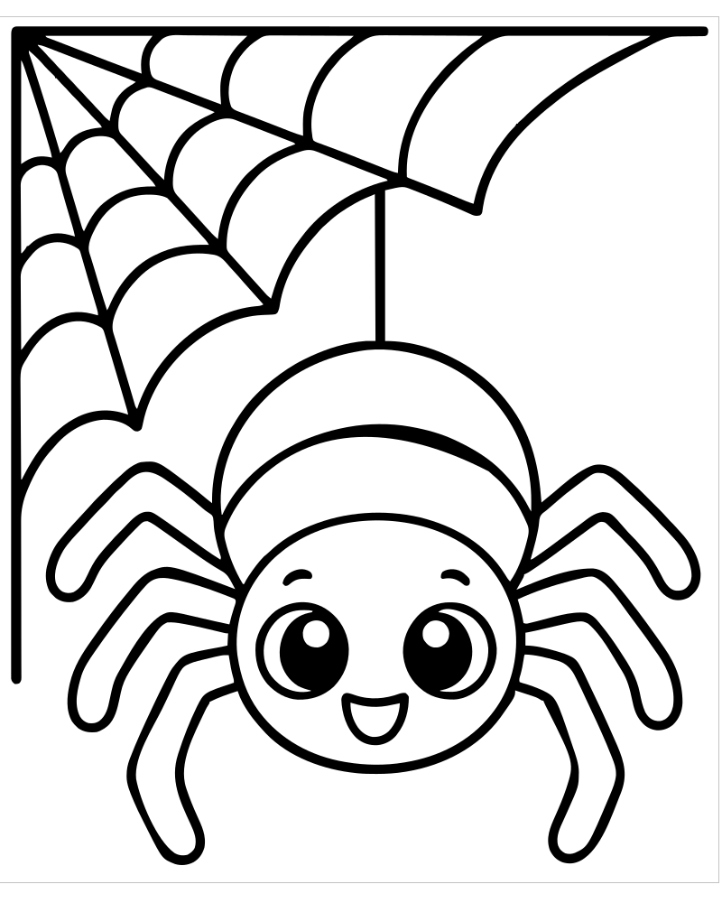 Corner Spider Web — Spider coloring page to print for children