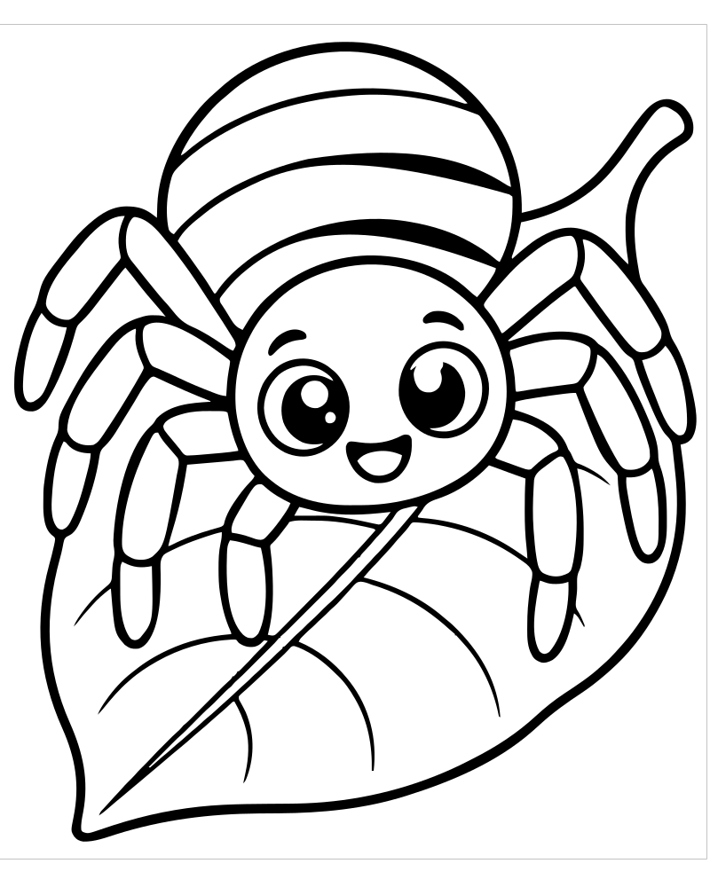 Printable spider on a leaf line art — Spider coloring page