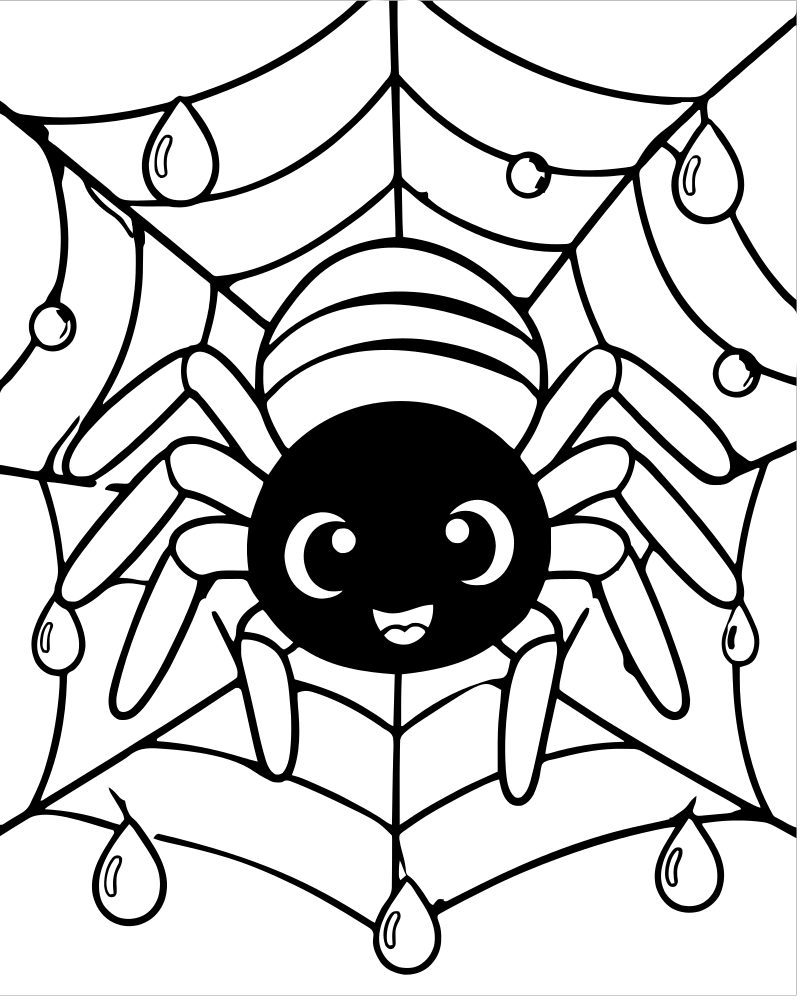 Web with Dew Drops — printable Spider coloring sheet for preschoolers