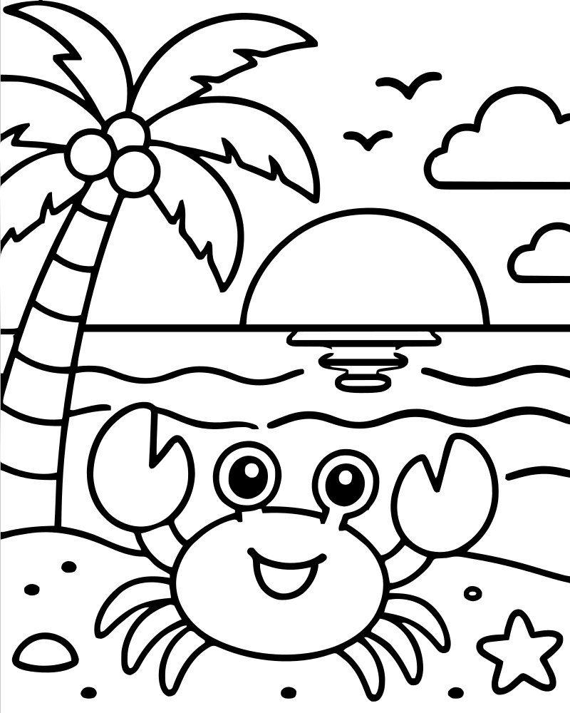 Beach Sunset — free printable Sunset coloring page for kids