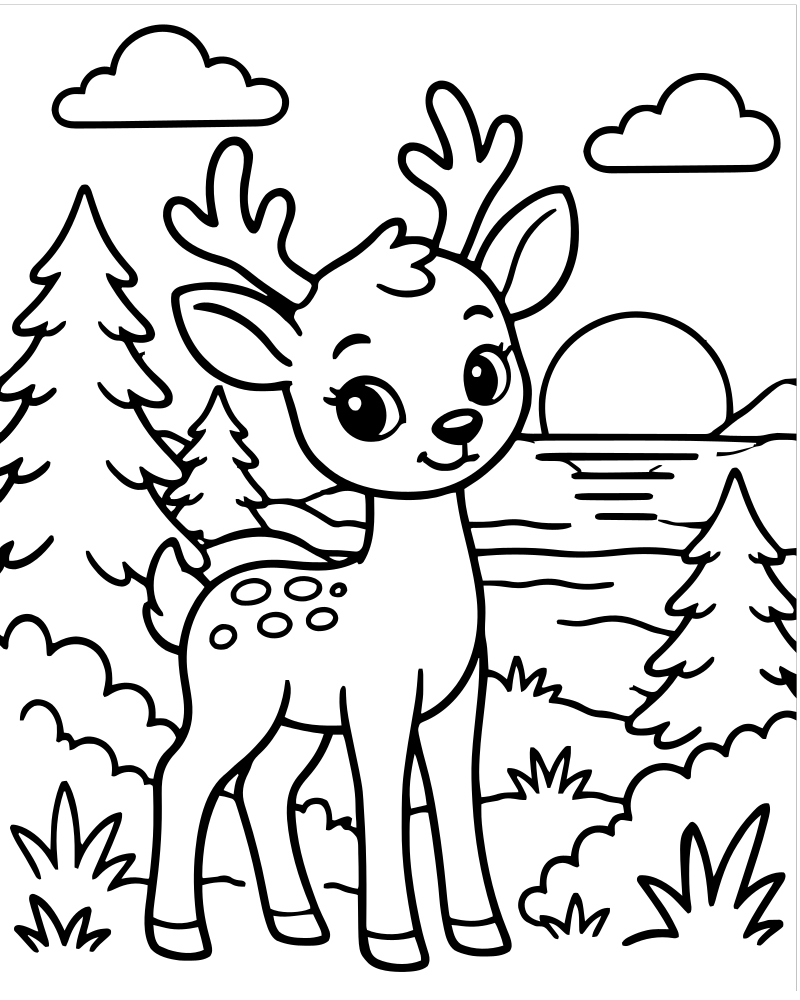 Forest Sunset — printable Sunset coloring sheet for preschoolers