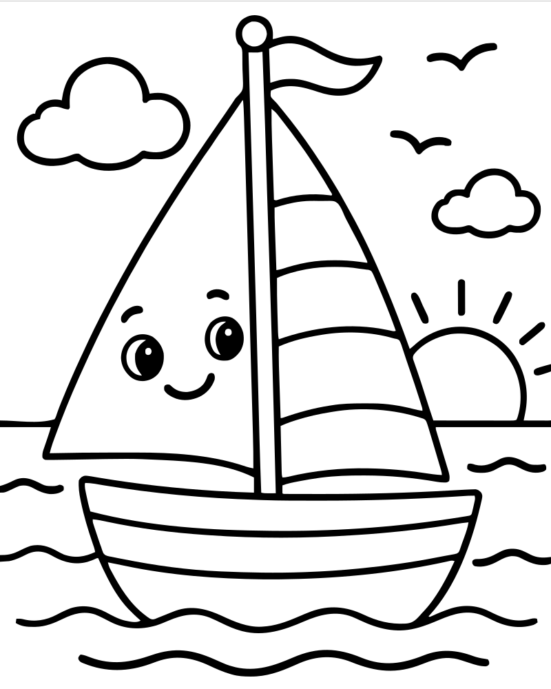 Sailboat Sunset — free printable Sunset coloring page for kids
