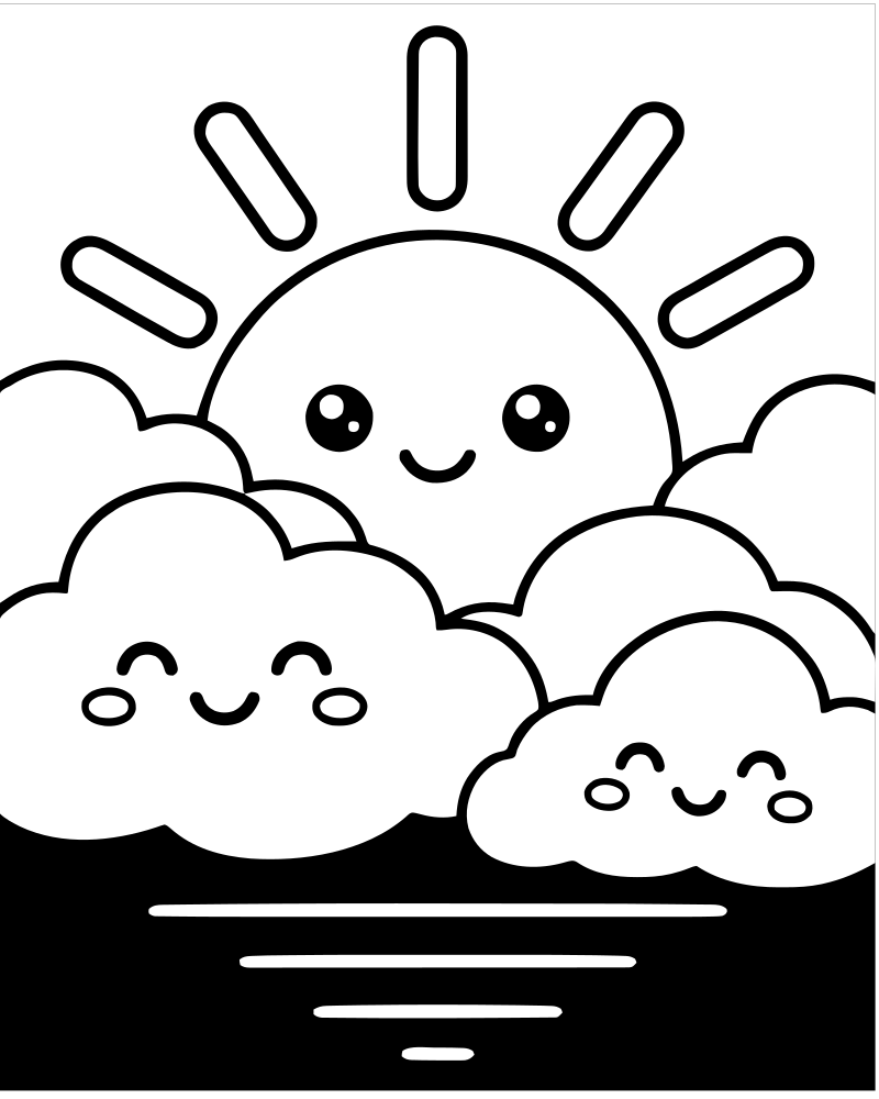 Sunset Clouds Pattern — printable Sunset coloring sheet for preschoolers