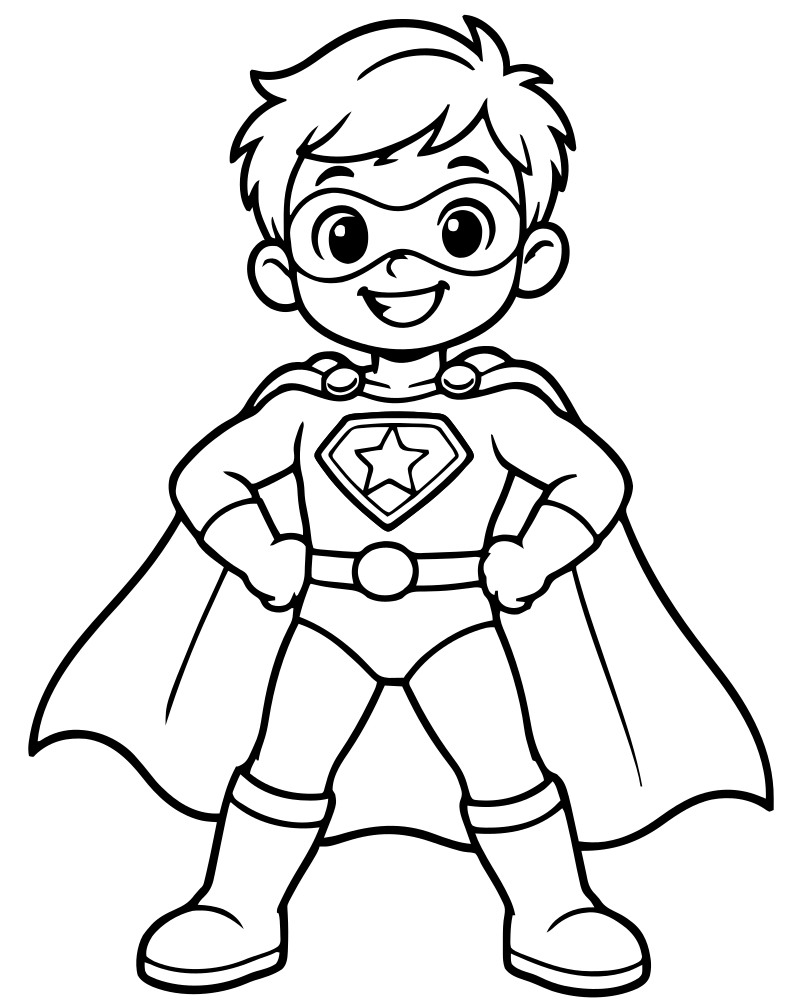 Caped Superhero — free printable Superhero coloring page for kids