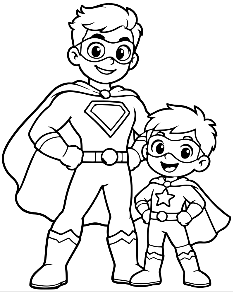Printable superhero and sidekick line art — Superhero coloring page