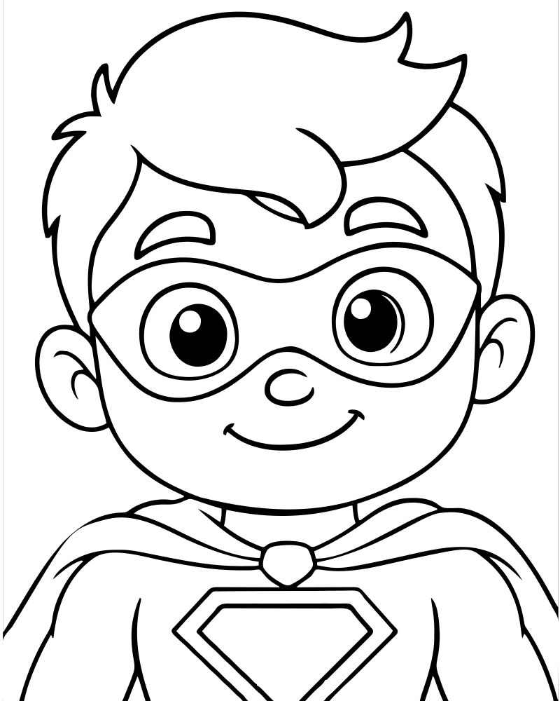 Superhero Close-Up — printable Superhero coloring sheet for preschoolers