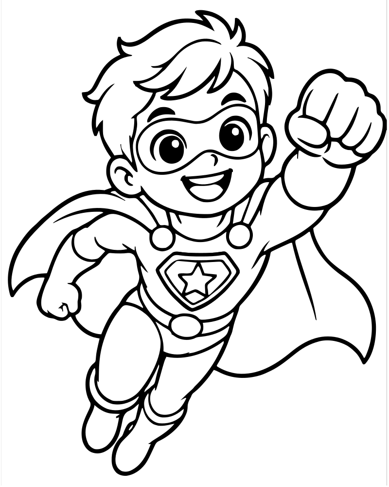 Superhero Flying — Superhero coloring page to print for children
