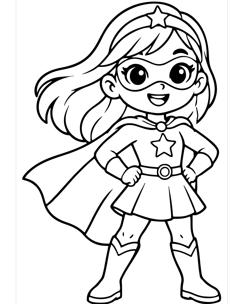 Superhero Girl — printable Superhero coloring sheet for preschoolers