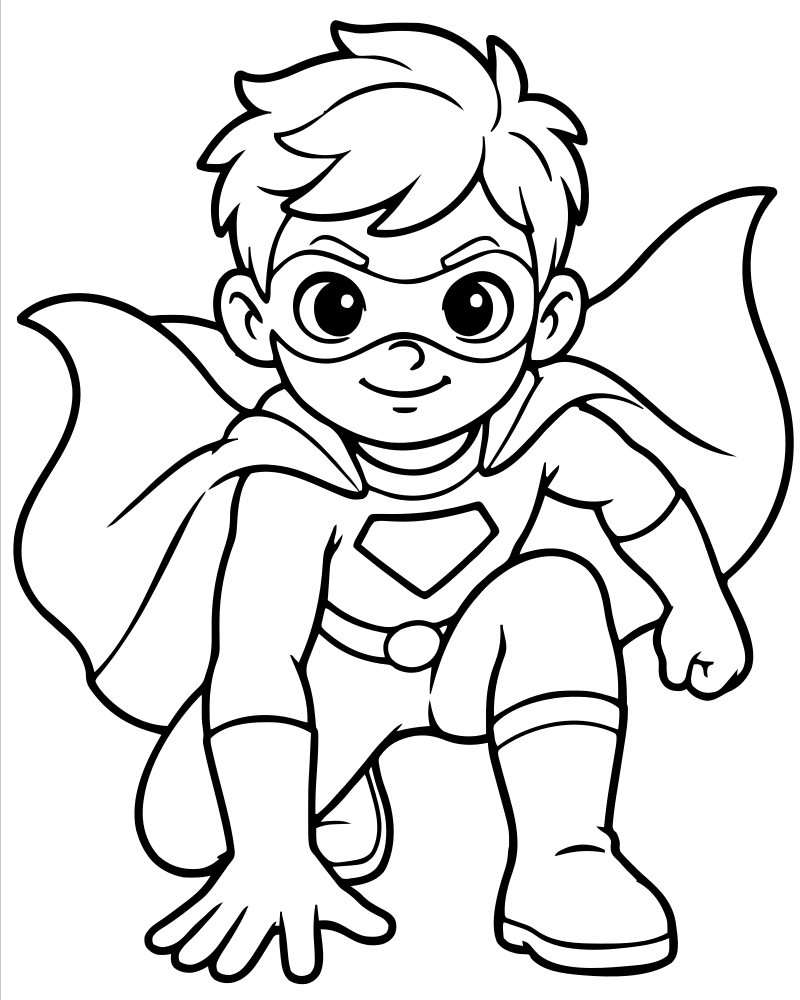 Superhero Landing — printable Superhero coloring sheet for preschoolers