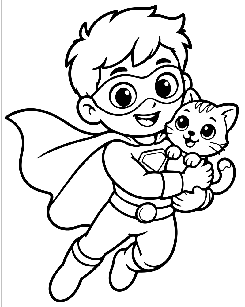 Superhero Rescue — Superhero coloring page to print for children