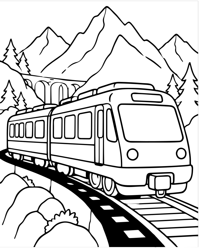 Mountain Train — Train coloring page to print for children