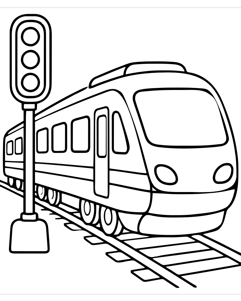 Train and Signal Light — free printable Train coloring page for kids