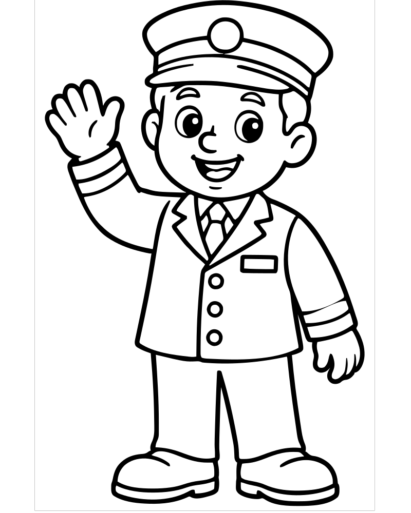 Train Conductor Waving — printable Train coloring sheet for preschoolers