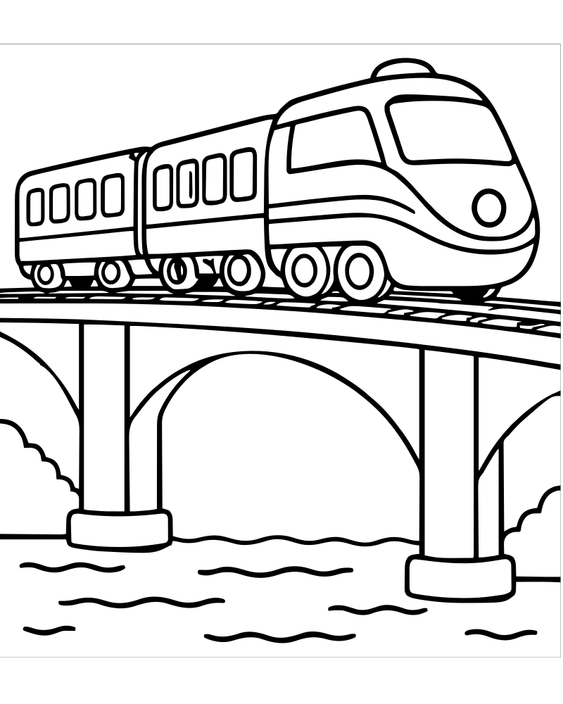 Train Crossing the Bridge — free printable Train coloring page for kids