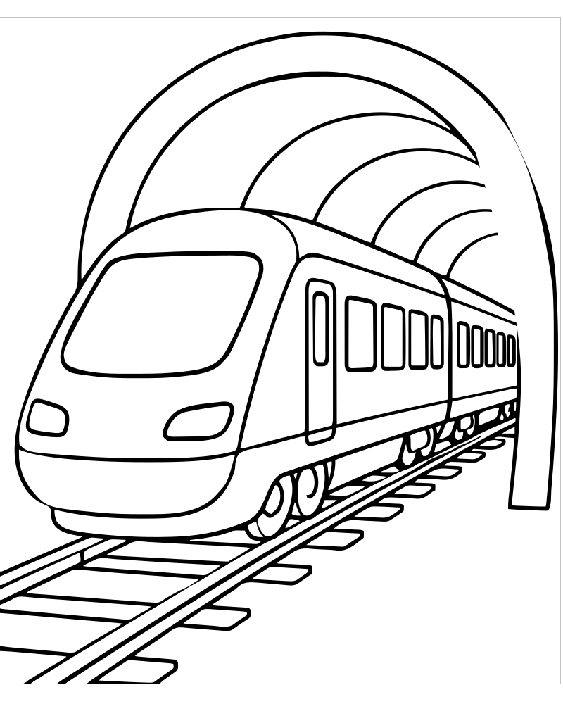 Printable train in the tunnel line art — Train coloring page