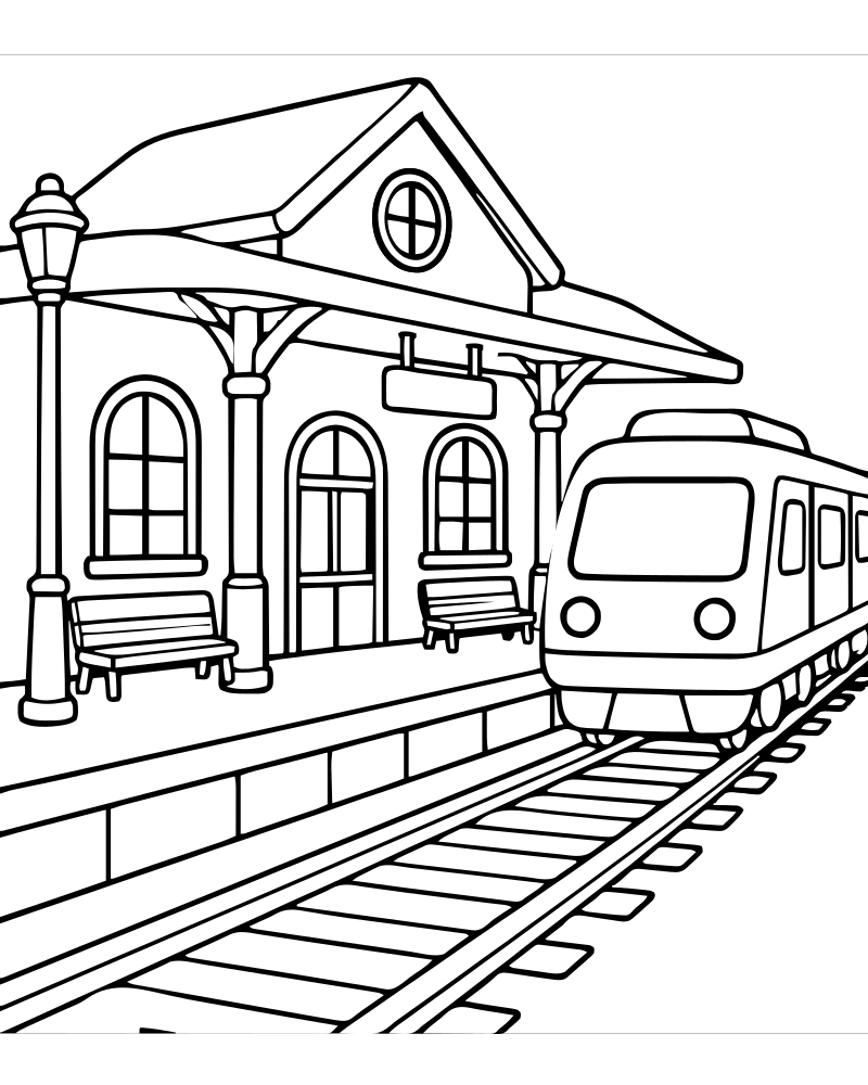 Train Station — printable Train coloring sheet for preschoolers