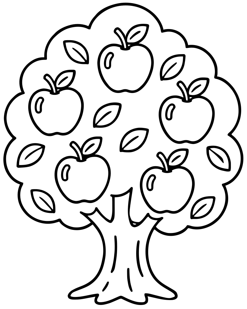 Apple Tree picture to color — Tree coloring page for kids