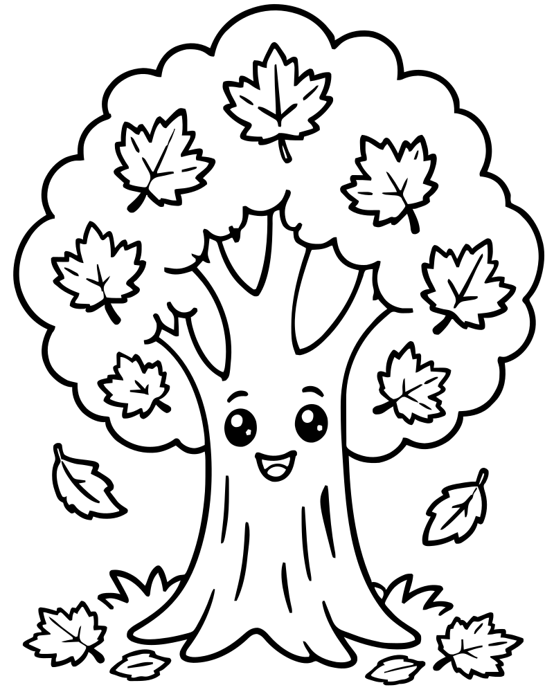 Autumn Tree — printable Tree coloring sheet for preschoolers