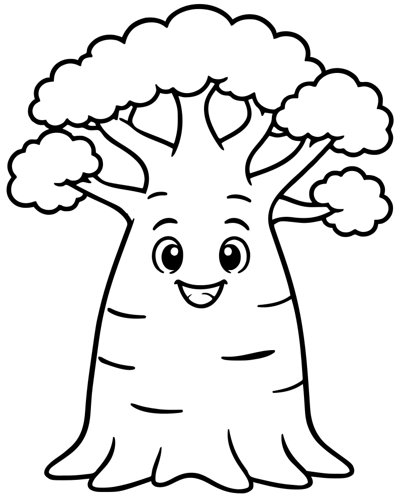 Baobab Tree — free printable Tree coloring page for kids