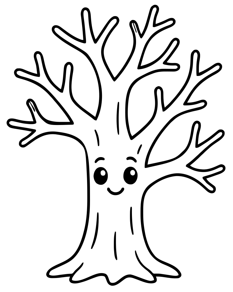 Printable bare winter tree line art — Tree coloring page