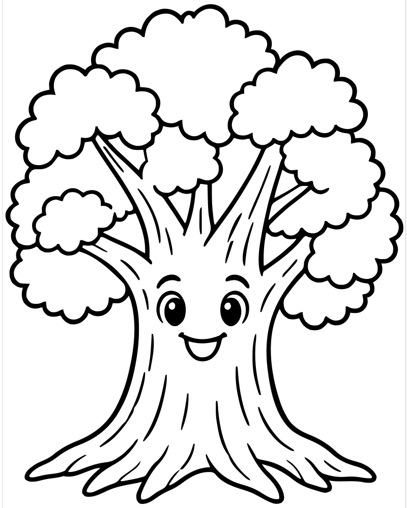 Big Oak Tree — free printable Tree coloring page for kids
