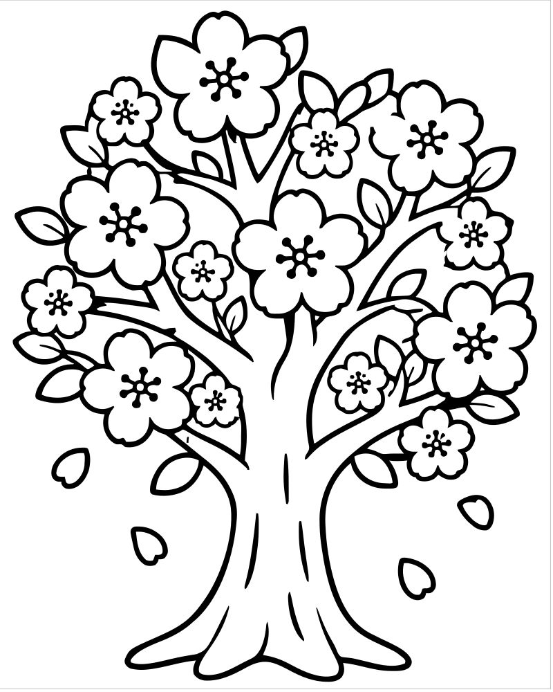 Cherry Blossom Tree picture to color — Tree coloring page for kids