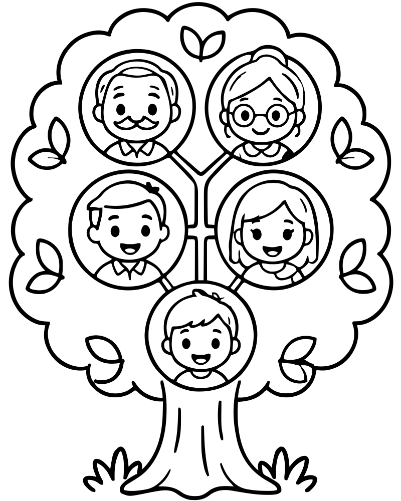 Family Tree — Tree coloring page to print for children