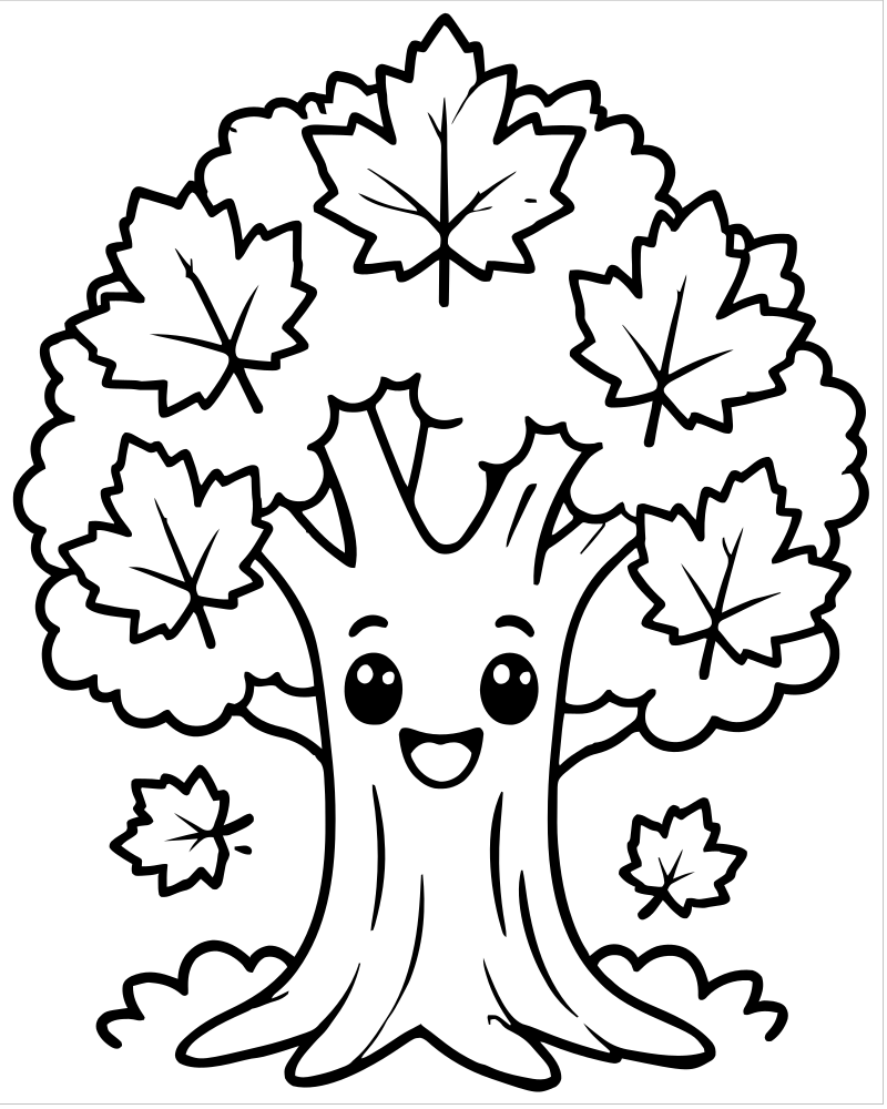 Maple Tree — Tree coloring page to print for children